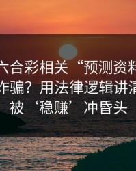 新澳门六合彩相关“预测资料”到底算不算诈骗？用法律逻辑讲清楚：别被‘稳赚’冲昏头